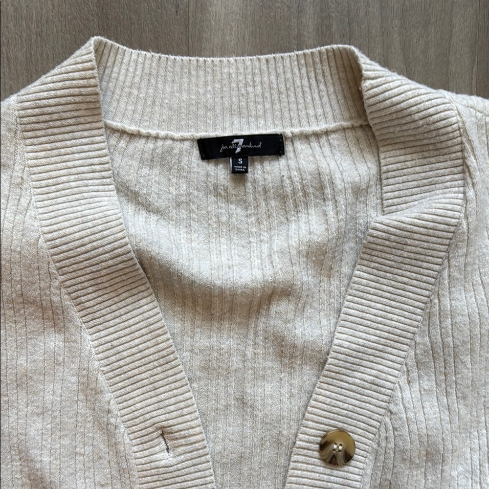 7 For All Mankind Cream Cropped Cardigan - Picture 2 of 2